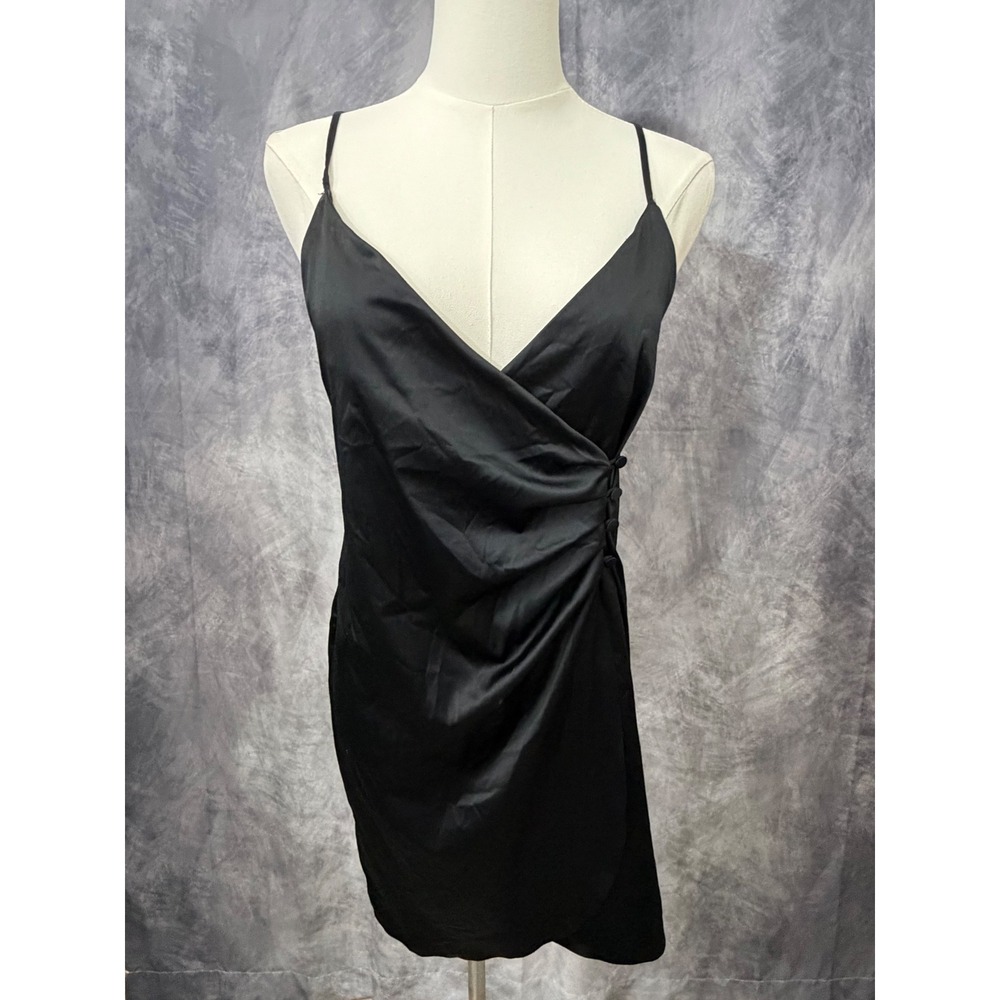 Zara Little Black Slip Dress Satin Wrap Mini‎ Ruched Small RN Coquette Soft Girl